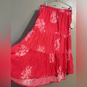 Knox Rose Womens Tiered Rayon Red Maxi Boho Skirt L NWT